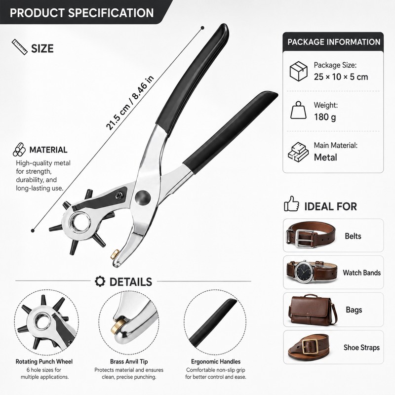 Rotary Leather Hole Punch Pliers for Precision Crafting – Adjustable