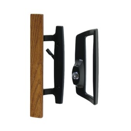 Bali NAI Sliding Glass Door Handle Set with Oak Wood Pull in Black Finish, Includes Key Cylinder, Standard 3-15/16” CTC Screw Holes, 1-3/4" Door Thickness- for Right Hand Doors