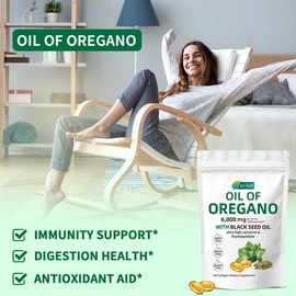 Oregano Oil with Black Seed Oil Softgels – 6000mg Oregano + 200mg Black Seed, Immune & Antioxidant Support, 300 Softgels