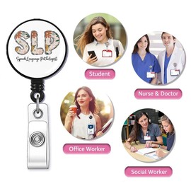 SLP Badge Reel,Retractable Name Card Badge Holder with Alligator Clip, Medical MD RN Nurse Badge ID,Office Employee Name Badge, Badge Holder, Black