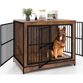 Yafylly Extra Large Dog Crate 43 Inch, Large Dog Kennel Indoor with 3 Doors, Wooden Dog Crates End Table, Heavy Duty Dog Cage Furniture for Large Medium Dogs