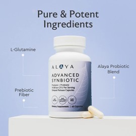 Alaya Naturals Advanced Synbiotic - Probiotic + Prebiotic - 14 Billion CFU Delayed Release Probiotic Supplement with Prebiotics from Sunfiber®, and L-glutamine for Gut Lining Integrity - 60 Capsules