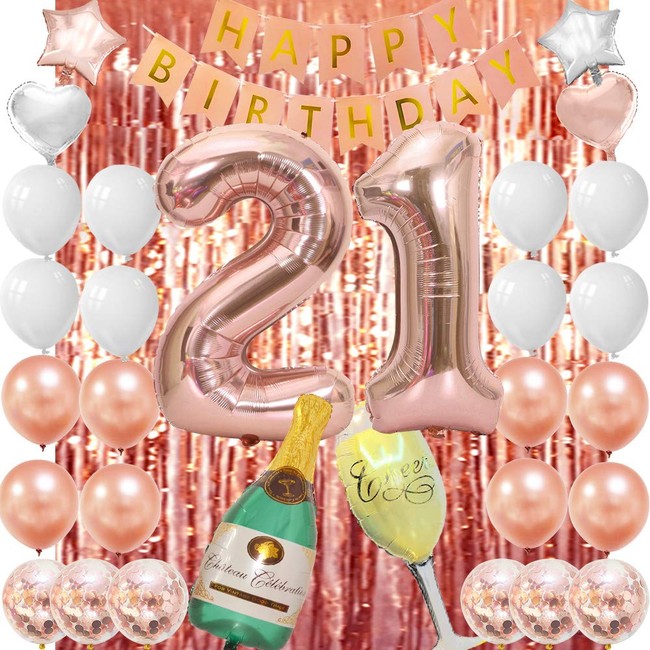 21st Rose Gold Birthday Decorations,21 Birthday Party Supplies Gifts for Her