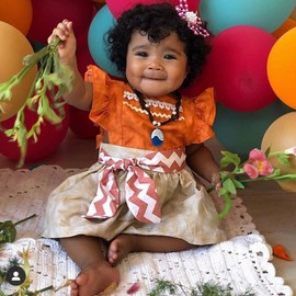 Toddler Baby Girls Summer Dress Ruffle Fly Sleeve Lace Patchwork Princess Dress Moana Summer Clothes Outfits (1#Orange, 5-6 Years)