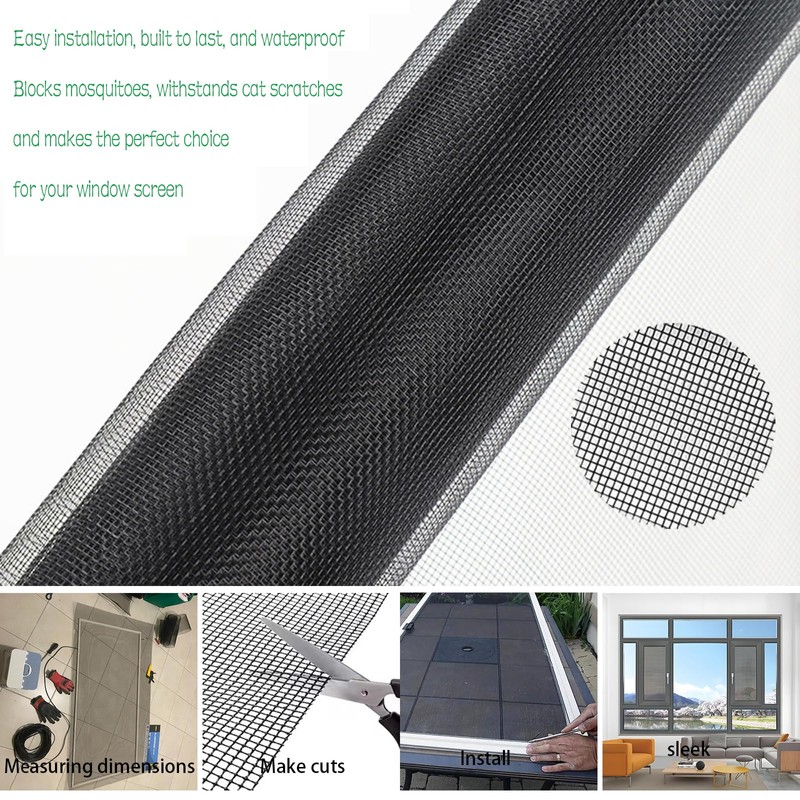 36"x100ft Windows Screen Mesh, Black Fiberglass Screen Roll, Durable Screen