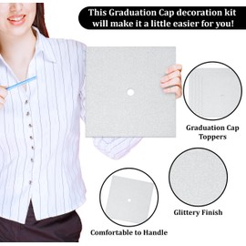 Gift Boutique 12 Pieces Graduation Cap Decorations White Glitter Background Grad Caps Topper Blank Base Graduate Hat Decoration Do It Yourself Crafts Party Supplies with 75 Adhesive Sticky Dots