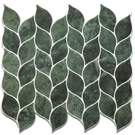 Tilingview 10 Pcs Leaf Design Peel and Stick for Kitchen Backsplash, Premium Self-Adhesive Tiles Wall Stickers (Dark Green)