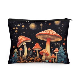 Flashideas Makeup Bag for Purse Travel, Portable Small Cosmetic Organizer Cosmetic Bag for Women, Red Mushroom Print, 1 Set