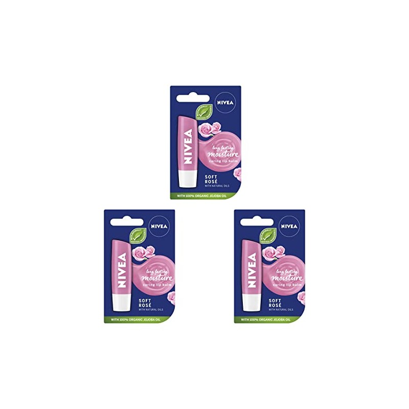 Pack of 3, Nivea Lip Care Balms Soft Rose
