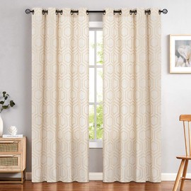 jinchan Yellow Boho Window Curtains Linen Textured Light Filtering Curtains Honeycomb Embroidered Design Living Room Drapes Bedroom Bronze Grommet Window Treatments Set 2 Panels 96 Inches Long