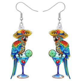 WEVENI Acrylic Macaws Parrot Earrings Bird Dangle Drop Colorful Jewelry Gift For Women Girls Summer Spring Charms Accessories (Hawaii G)