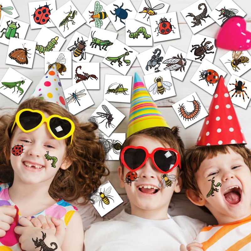 CHARLENT 148 Individually Sheets Bug Temporary Tattoos for Kids -