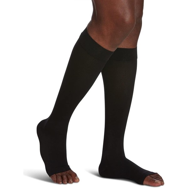 SIGVARIS Men’s & Women’s Essential Opaque 860 Open Toe Calf-High Socks 30-40mmHg - Small Short - Blac