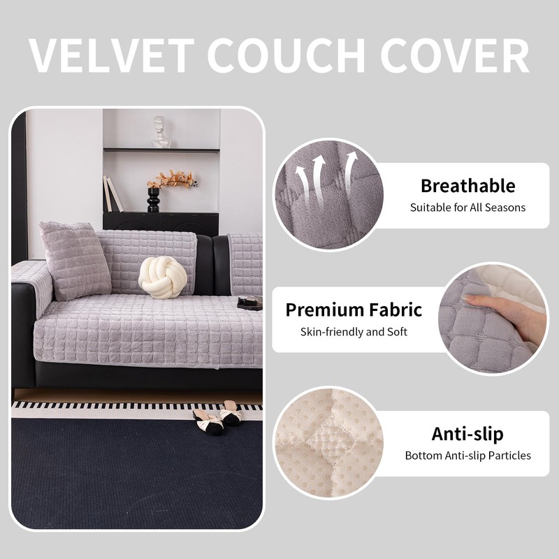 MDSASFD Velvet Couch Cover, Washable Sectional Sofa Cover, Anti Slip