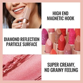Oulac Lápiz labial Pink Shimmer para mujeres, acabado Infinity de alto brillo, color de labios hidratante infundido con aceite de rosa de Damasco para comodidad durante todo el día, belleza vegana sin