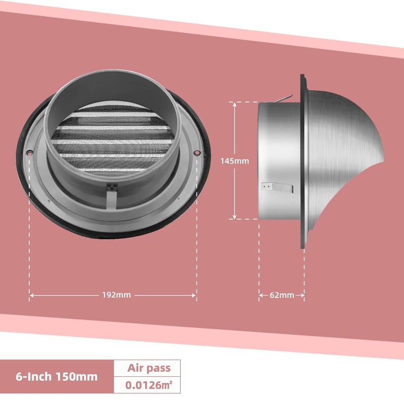 WeCooper 304 Stainless Steel Air Vent 150mm, Round Bull Nosed