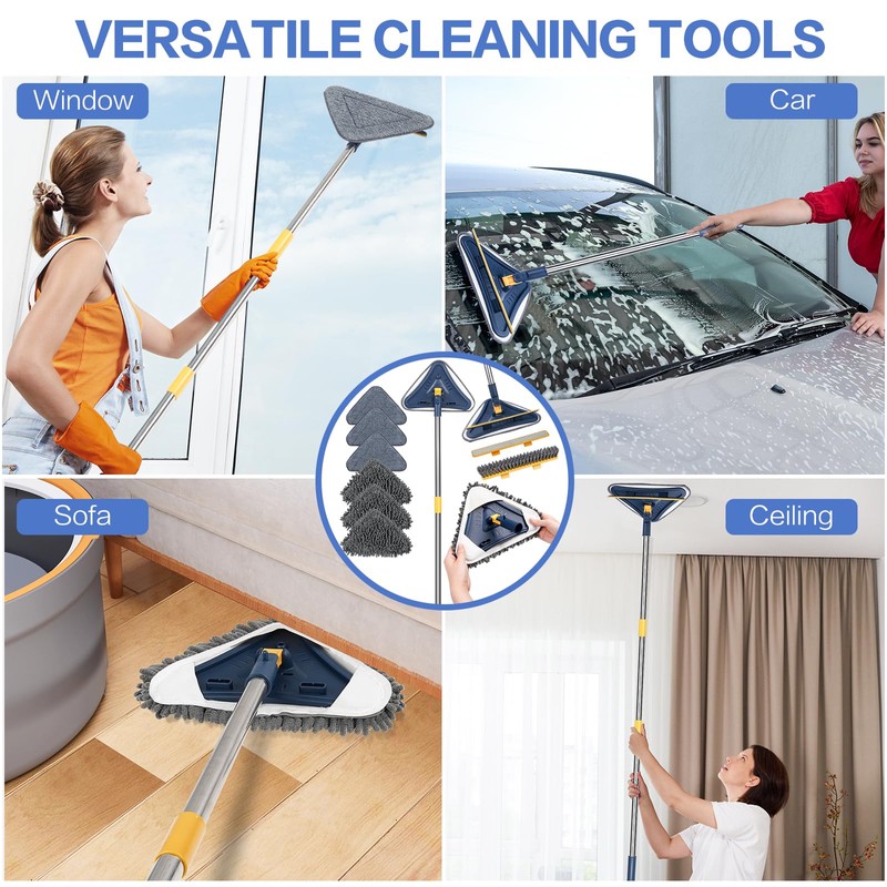80" Wall Cleaner Mop with Long Handle, Sunoyar 360° Triangle