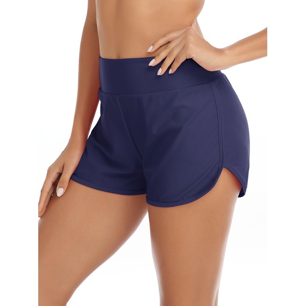 RELLECIGA Women's Navy Blue High Waisted Swim Shorts Swim Board