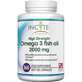 Omega 3 Fish Oil - 360 Soft Gels (4 Months Supply) - 2000mg | High Levels of EPA & DHA | Premium Easy Swallow Omega3 Fish Oils Gel Capsules Made in Britain by Incite Nutrition