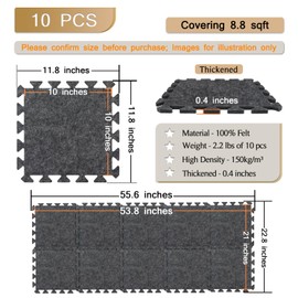 BXI Soundproof Interlocking Carpet Tiles Squares, 10 Pcs 11 x 11 x 0.4 inches Peel and Stick Flooring Tiles, High Density Non-Slip Noise Reduction Puzzle Felt Protects Hardwood Floors & Adds Cushion