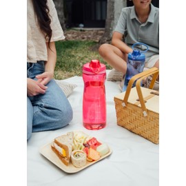 Pogo 64oz Plastic Water Bottle with Leak-Proof Chug Lid and Carry Handle, Reusable, BPA Free, Capacity Markings, Dishwasher Safe, Perfect for Travel, School, Outdoors, and Gym, Pink