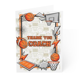J&J'S TOYSCAPE Basketball Thank You Coach Card, Sports Coach Appreciation Card, Team Thank You Coach, 5x7 Card with Envelope, Blank Inside (Colorful)