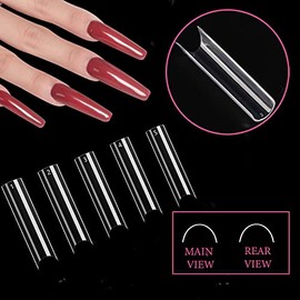 500 puntas de uñas postizas transparentes extra largas en forma de C, curvas, tamaño XXL, puntas de uñas postizas de acrílico con bolsa para salón de 