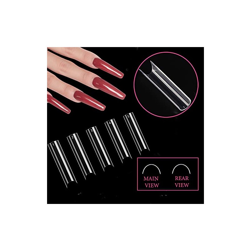 500 puntas de uñas postizas transparentes extra largas en forma