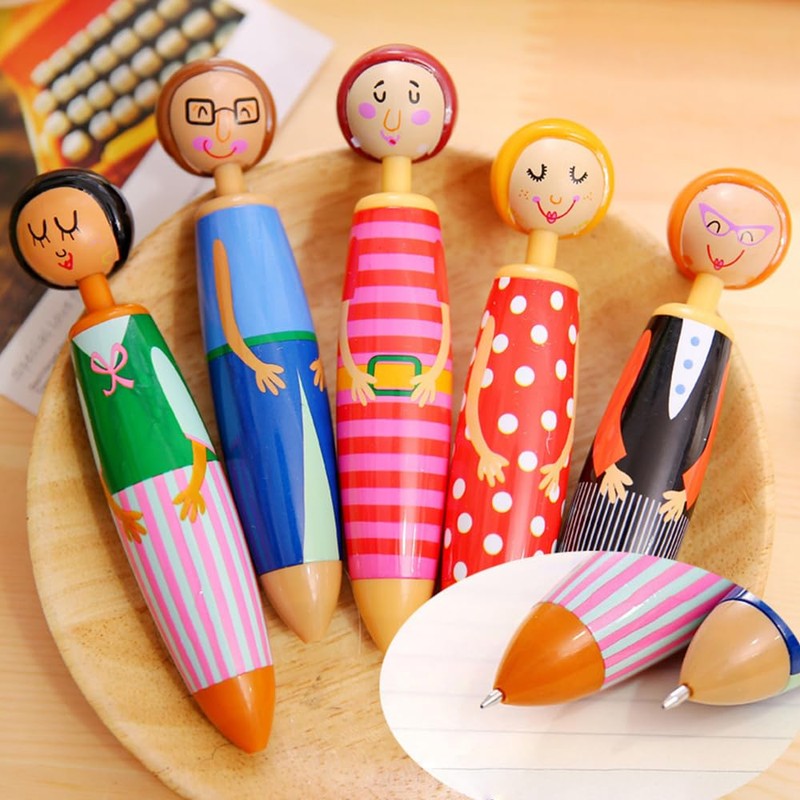 NOOMIEQCF 5-Pack Japanese Anime Doll Gel Pens 0.5mm Blue Ink