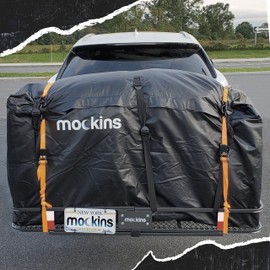Mockins 25 Cu.Ft. Weatherproof Trailer Hitch Cargo Carrier Bag | 60"x24"x31" Waterproof Cargo Bag for Hitch Carrier & Truck Bed Storage | Vinyl Vehicle Soft-Shell Carriers w/Straps, Lock & Carry Bag