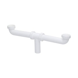 EZ-Flo 1-1/2 Inch x 16 Inch Kitchen Sink End Waste Center Outlet with Baffle in Tee, Slip Joint Connection for Tubular Drain Applications, White Polypropylene, 35393