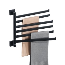 Alise Swivel Towel Rack, 6-Arm Towel Bar, Space Saving Towel Rack Wall Mount Drying Towel Holder, Swing Out Towel Holder for Bathroom Kitchen Toilet, Square SUS304 Stainless Steel, Matte Black