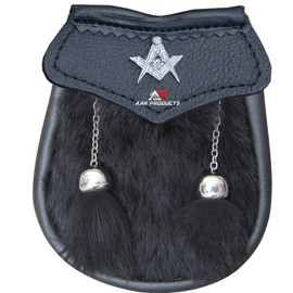 AAR Baby Sporran Black Rabbit Fur 2 Tassels Free Leather Belt Chain Multi Design