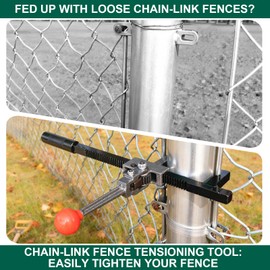 Chain Link Fence Stretcher Tool, Fence Tightener & Tensioner, Ratcheting Wire Tightener, 3″–9.5″ Range, 5° Tilted Base & Hooked Groove, One-Person Operation for Farm, Ranch & Garden