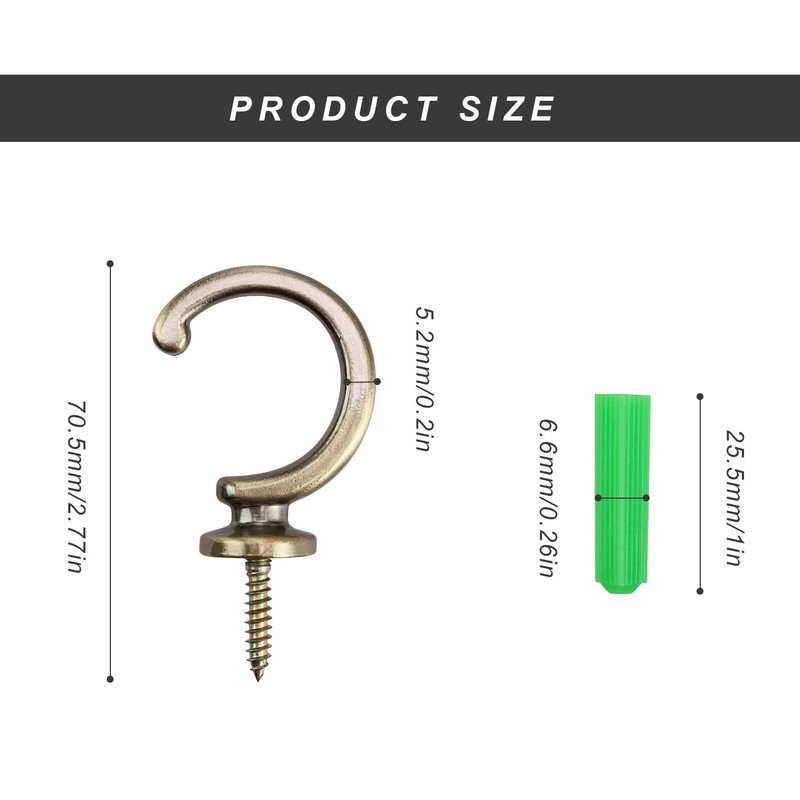 AMONENZ 6 Pcs Wall-Mounted Curtain Hocks, G Shape Tieback Hooks,