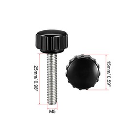 sourcing map M5 x 25mm Metric Male Thread Knurled Clamping Knobs Grip Thumb Screw Hand Clamping Handle Bolt with 15mm Plastic Knobs Black 10 Pcs