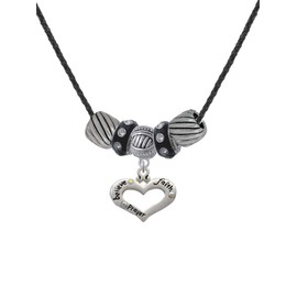 Delight Jewelry Silvertone Heart with 3 AB Crystals - Believe Faith Prayer Black Beaded Necklace, 18"+2"
