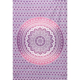 AVA Collections Pink Ombre Mandala Cotton Tapestry Wall Hanging Backdrop Decorative Cotton Bedspread Throw Beach Picnic Mat Bedroom Home Decor (Purple- Ombre Mandala, 85x54 inches (215 x 140 cm))