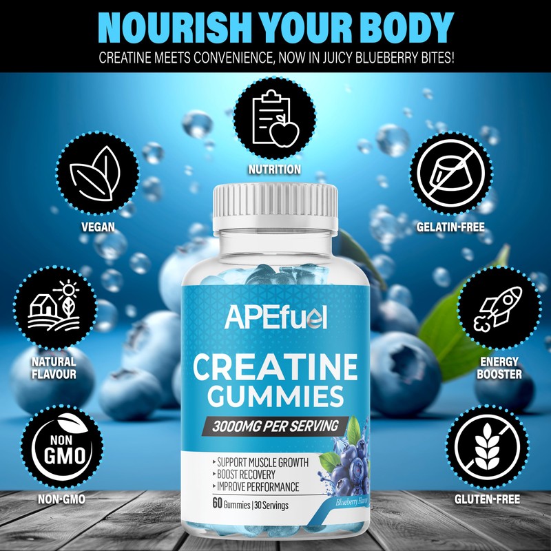 APEfuel Creatine Gummies for Men & Women - Sugar-Free Blueberry