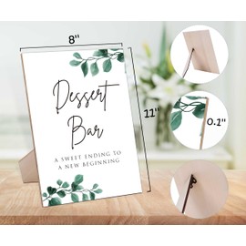 Dessert Bar Sign for Wedding Reception, Eucalyptus Wooden Sign With Stand, Dessert Table Sign, Wedding Favor Signs, Party Supplies, Bridal Shower Centerpieces, Engagement Party Decorations-1