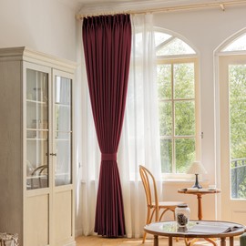 OYRING Pinch Pleated Curtain 96 Inches Long with Hooks for Traverse Rod, Blackout Thermal Insulated Pinch Pleat Drape with Tieback for Living Room, Burgundy, 1 Panel