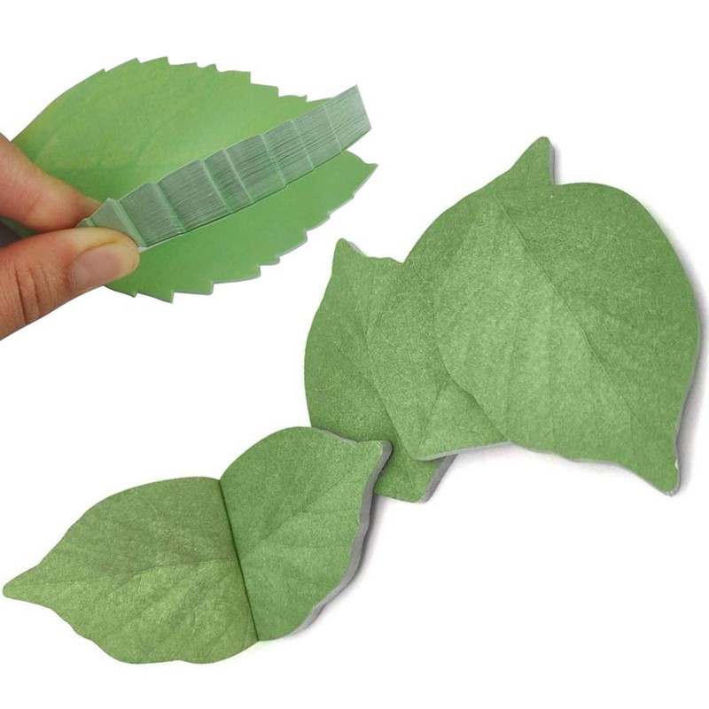 5 Packs Green Leaf-Shaped Sticky Notes Stickers Removable Self-Stick Notes