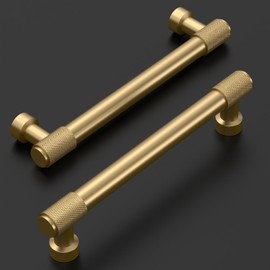 Amerdeco 10 Pack Champagne Bronze Knurled Cabinet Pulls 5 Inch(128mm) Hole Center Kitchen Cabinet Handles Drawer Pulls Cabinet Hardware ZH034