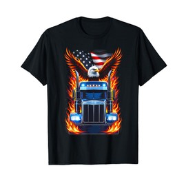 Trucker Patriotic American Flag Semi Truck Driver Eagle T-Shirt