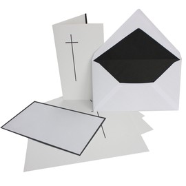 FarbenFroh by GUSTAV NEUSER 15x funeral card set with cross approx. B6 11.4 x 19.5 cm & funeral envelopes with hand-edged black border & black lining, folding cards funeral notices