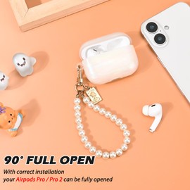 CameCosy Case Compatible for Airpods Pro/Pro 2 Generation with Pearl Bracelet Keyring, Protective Cover with Glittery Colorful Pearl Shell Design for Girl, Shockproof Anti-scratches Anti-slip TPU Case