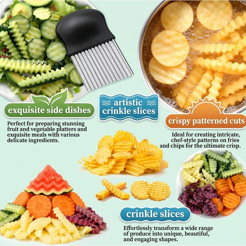 Stainless Steel Crinkle Cutter for Potatoes – Wavy Vegetable Slicer