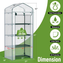 WORKPRO Mini Greenhouse, 4-Tier Portable Small Greenhouses for Outdoor Indoor with Shelves and Thicken PE Cover, White - 27" L x 19" W x 63" H, Ideal Gardening Gifts for Women Men