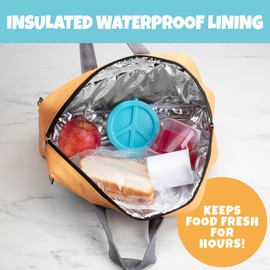 Insulated Kid's Lunch Box- School Bus - Lunchbox Tote Keeps Food Hot or Cold For Hours- Reusable Bag Fits Ice Packs, Nesting Bento Containers, Thermoses Easily- Back to School Fun for Boys & Girls