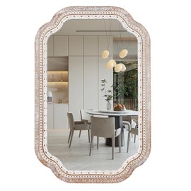 Reflinto 36x24 Wooden Scalloped Decorative Wall Mirror with Beaded Frame, Rustic Farmhouse Entryway Mirrors for Bathroom Vanity, Foyer, Hallway, or Over Sink (Horizontal/Vertical)